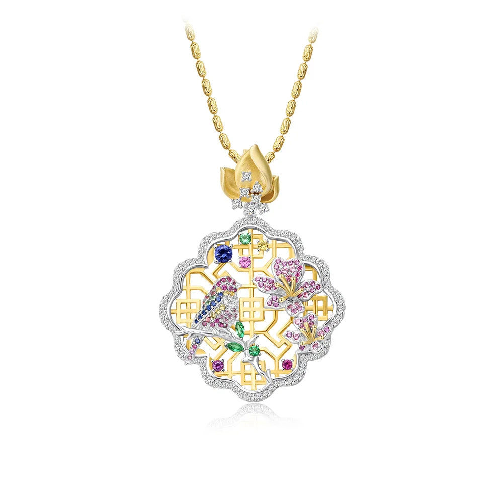 WUIHA Vintage 925 Sterling Silver Lab Sapphire High Carbon Diamonds Gemstone Wedding Engagement Pendant Necklace Fine Jewelry