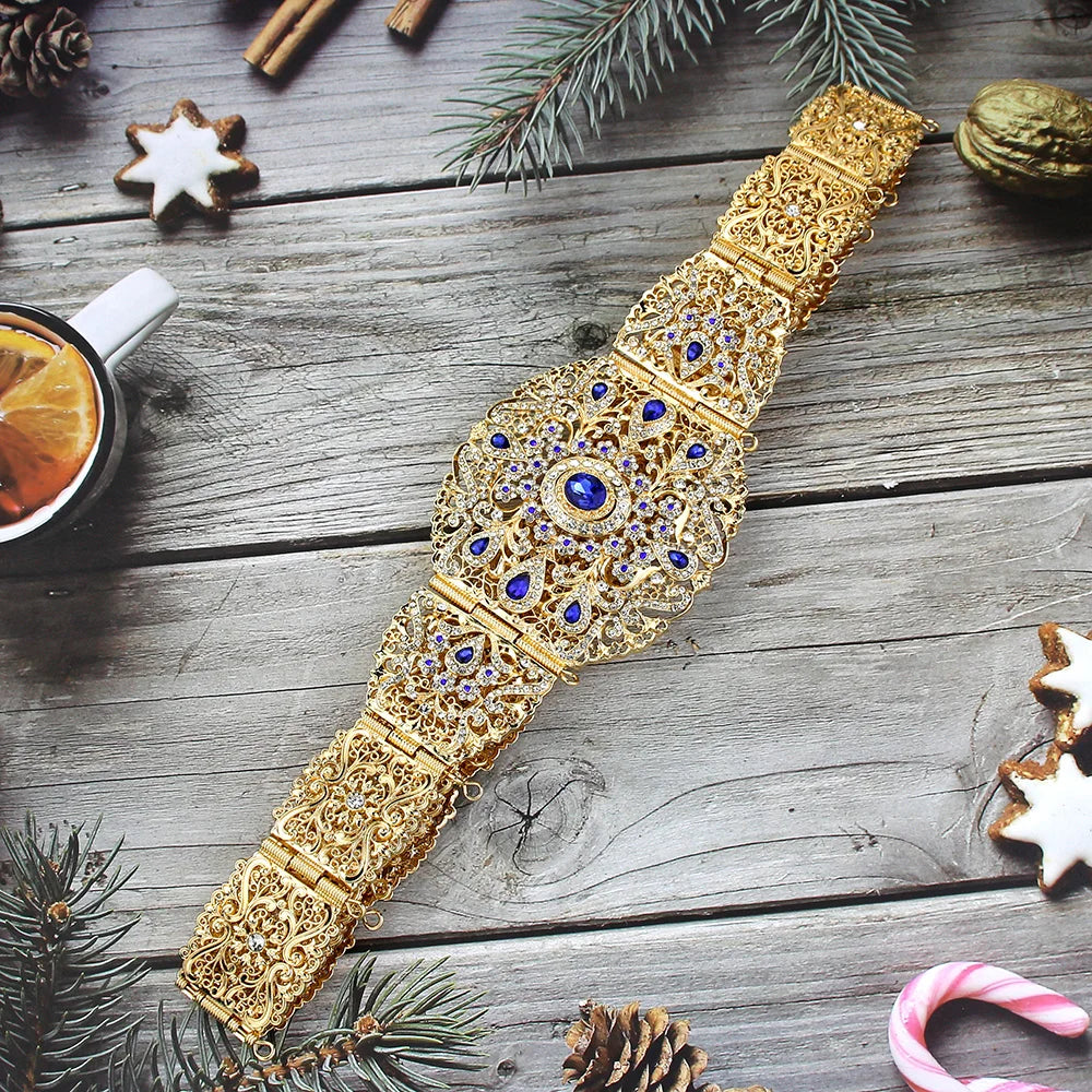 Neovisson Algeria High Quality 18K Gold Color Belt For Women Wedding Dress Waist Belt Chain Full Crystal Ladies Favorite Gift