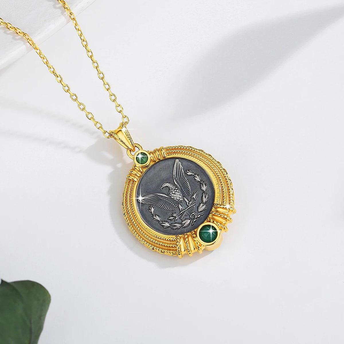 Silver Ancient Coin with Lion's Head 18K Gold Necklace Pendant Fine Sculpture Original Design for Man Women Vintage Jewelry