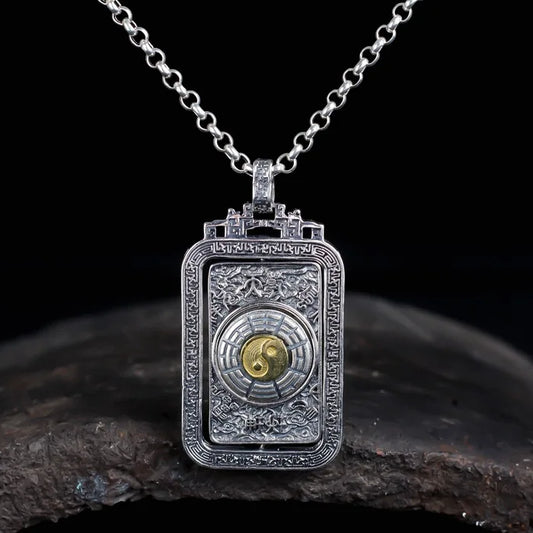Qiankun Taiba pendant S925 sterling silver rotatable flip personality vintage necklace pendant for men and women