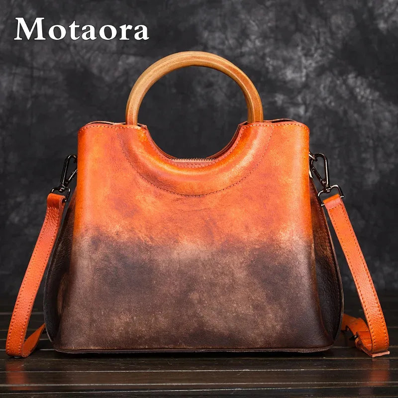 MOTAORA 2025 New Retro Handmade Genuine Leather Shoulder & Crossbody Bags Leisure Women Handbags Casual Tote Messenger Bag