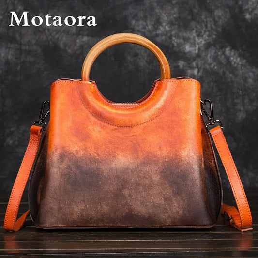 MOTAORA 2025 New Retro Handmade Genuine Leather Shoulder & Crossbody Bags Leisure Women Handbags Casual Tote Messenger Bag