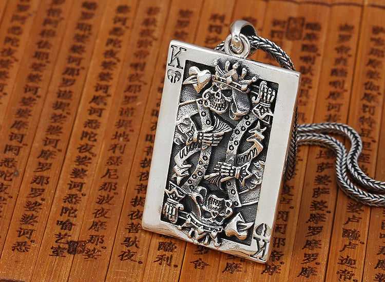 S925 sterling silver trendy retro creative personality poker card K pendant men's Thai silver punk style skull pendant
