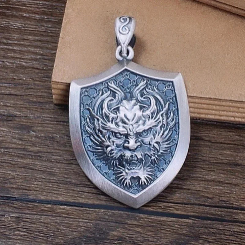 New S999 Sterling Silver Personality Retro Domineering Hip-hop Lion Tiger Head Eagle Faucet Shield Pendant Man.