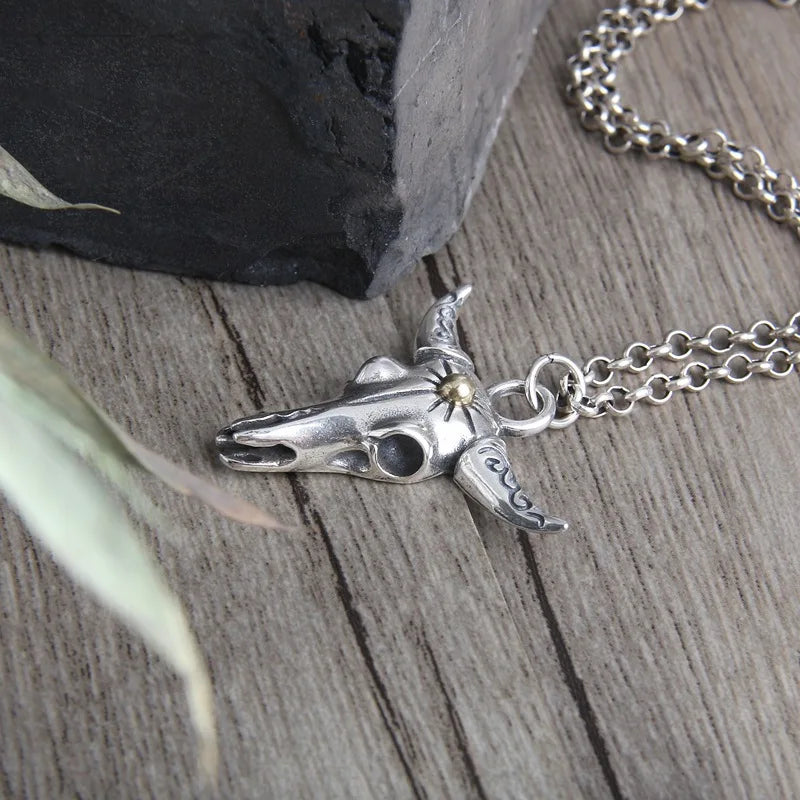 Real s925 Sterling Silver Pendant For Men Retro And Domineering Bull Head Pendant European And American Punk Style Jewelry
