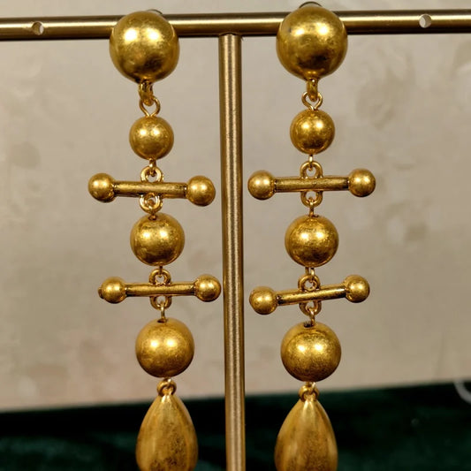 vintage fashion long silver needle gold-plated earrings