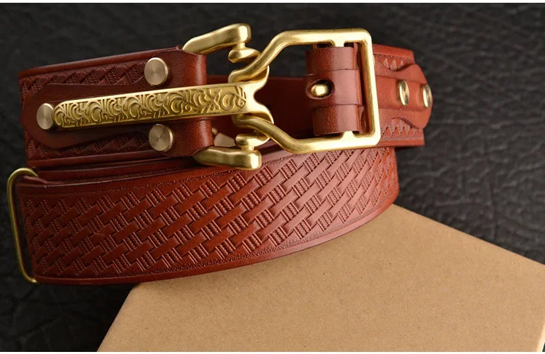 Cavalry genuine copper buckle belt, hand strap Cavalry men's casual pants belt 100% cowhide genuine leather men's denim belt