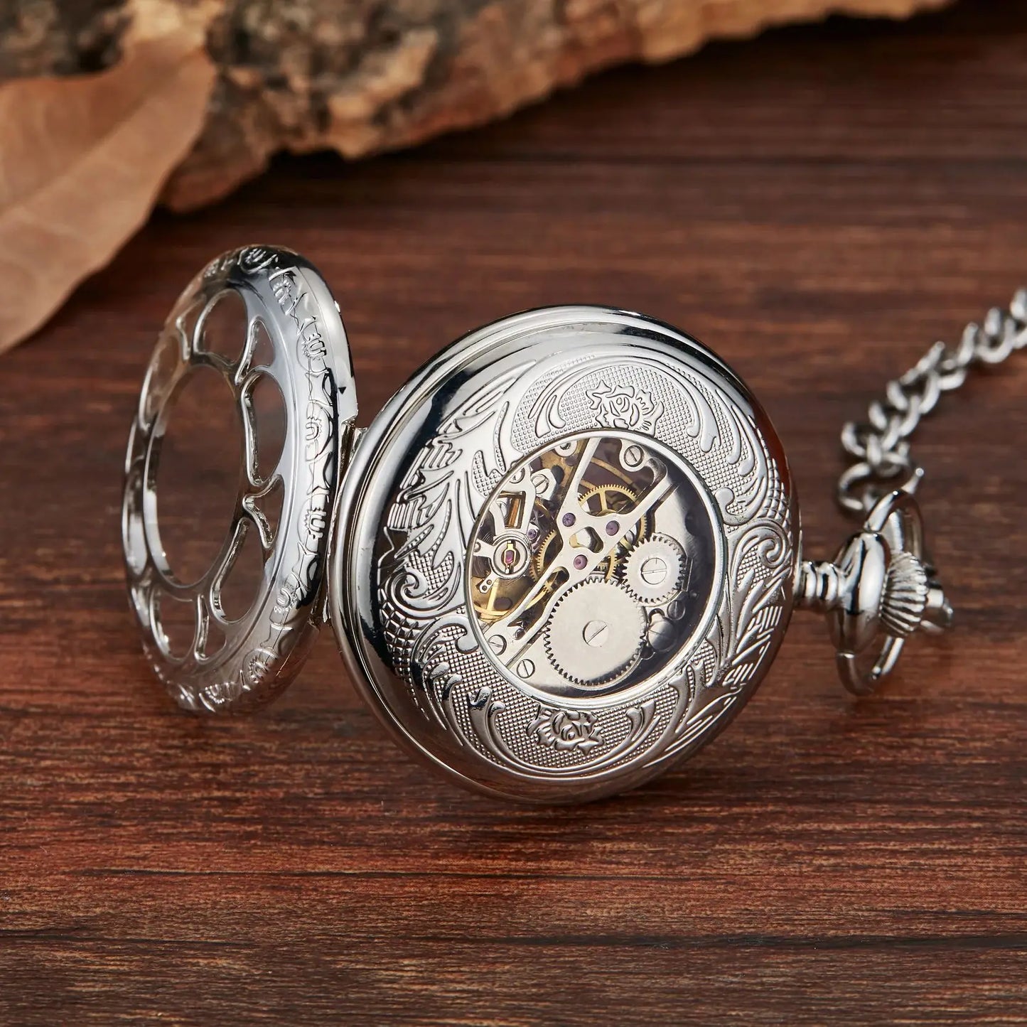Retro classic mechanical pocket watch luminous petals hollowed out flip cover manual winding men women mechanical pocket watch