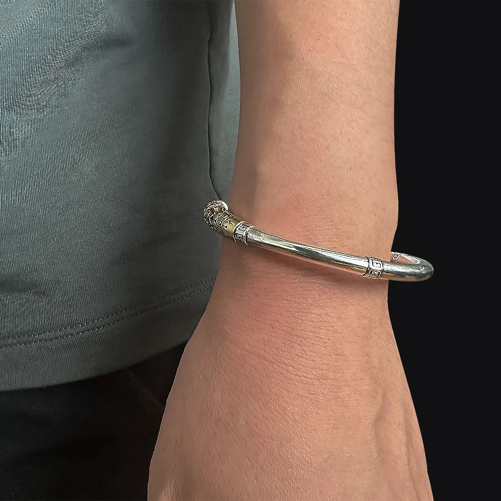 925 Sterling Silver Wukong Ruyi Golden Cudgel Bangle Bracelet for Men Six Words Mantra Engraved Fashion Vintage Jewelry