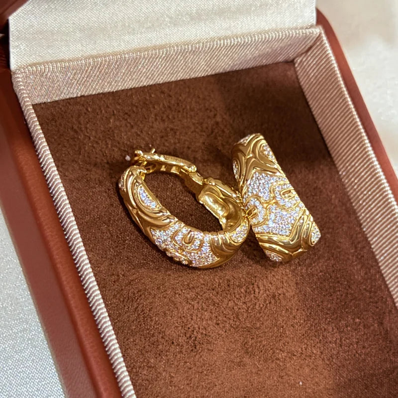 BELLUX Italy Vintage Style Classic 925 Silver Gold Plated Synthetic Zircon Light Luxury Earrings Fine Jewelry