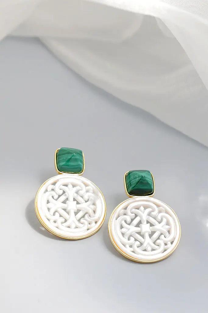 Natural White Shell Openwork 18K Gold Plated Earring Inlaid Black Agate 925 Sterling Silver Earrings Fashion Fine Jewelry Gift