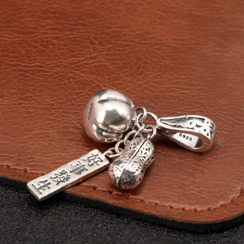 NEW  S925 Pure Silver Retro Auspicious Event Persimmon Peanut Tassel Men's And Women's Personality Pendant