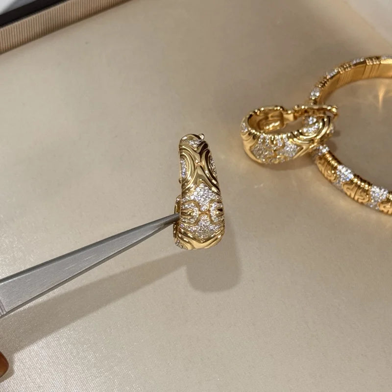 BELLUX Italy Vintage Style Classic 925 Silver Gold Plated Synthetic Zircon Light Luxury Earrings Fine Jewelry