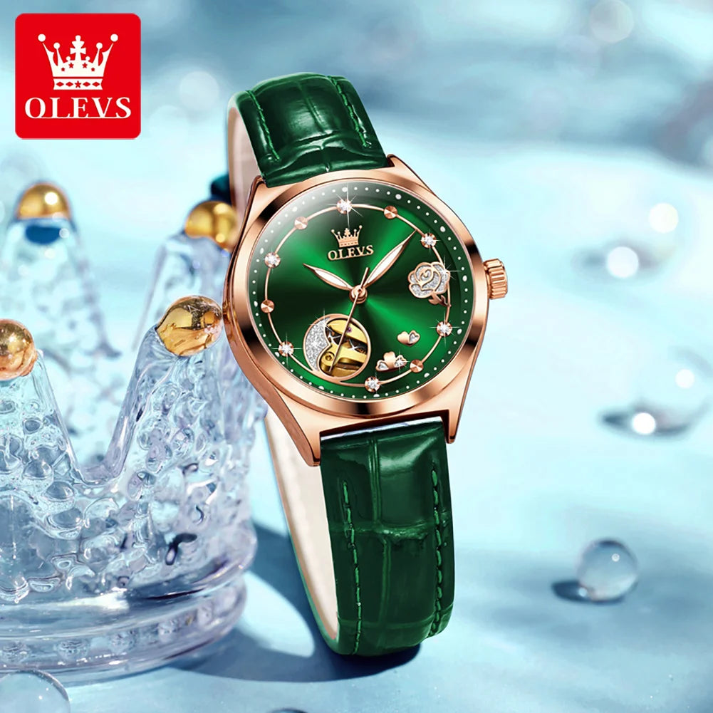 OLEVS Brand Ladies' Watch Fully Automatic Mechanical Watch Fashion Leather Strap 6601