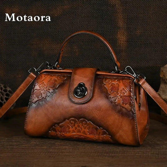 MOTAORA Vintage Embossed Handmade Designer Women's Leather Shoulder & Crossbody Bag Luxury Female Purse 2025 NEW
