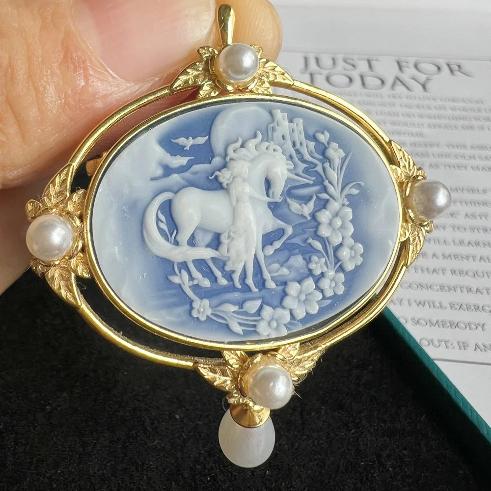 925 Sterling Silver Cameo Charms & Pendant Natural Agate Horse Pendant for Jewelry Making