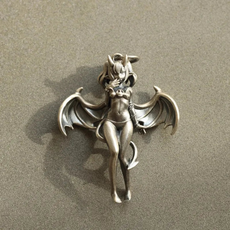 BOCAI Original S925 Silver Charm Demon Lulum Angel Pendant for Men and Women Retro Silver Decoration Devil Wing Pendant