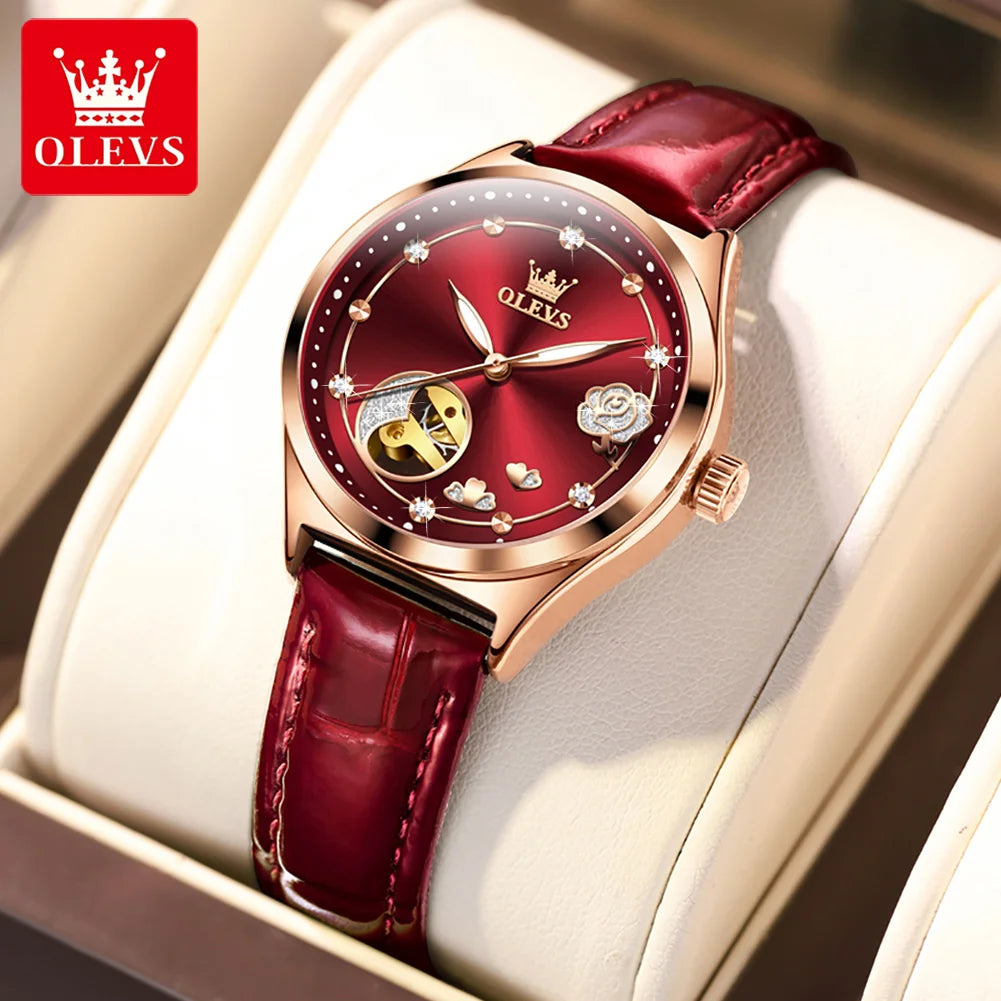 OLEVS Brand Ladies' Watch Fully Automatic Mechanical Watch Fashion Leather Strap 6601