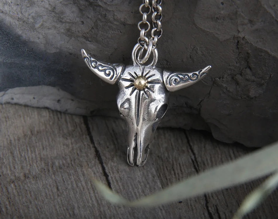 Real s925 Sterling Silver Pendant For Men Retro And Domineering Bull Head Pendant European And American Punk Style Jewelry