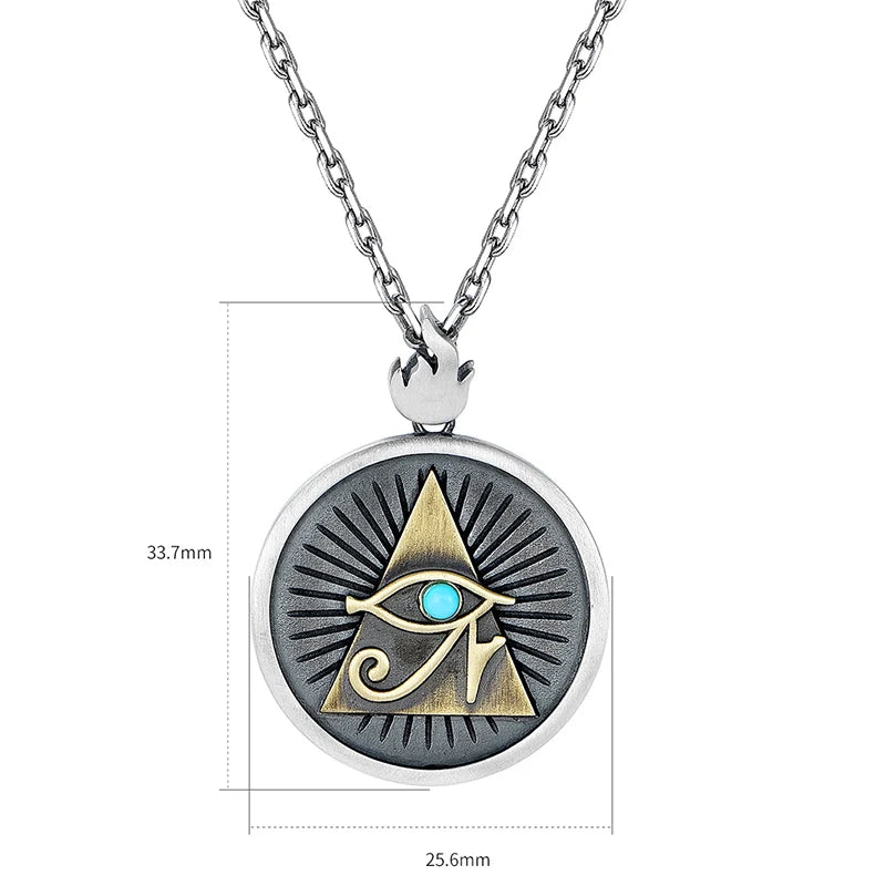 Necklace Pendant Real 925 Sterling Silver Men Eye Of God Horus Inlaid Turquoise Vintage Jewelry Free Dropshipping P28