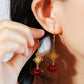 Red Agate Silver Plated Small Flower Good Luck Longevity Lock Agate Earrings Vintage Style for Cheongsam Hanfu Retro Aesthetic