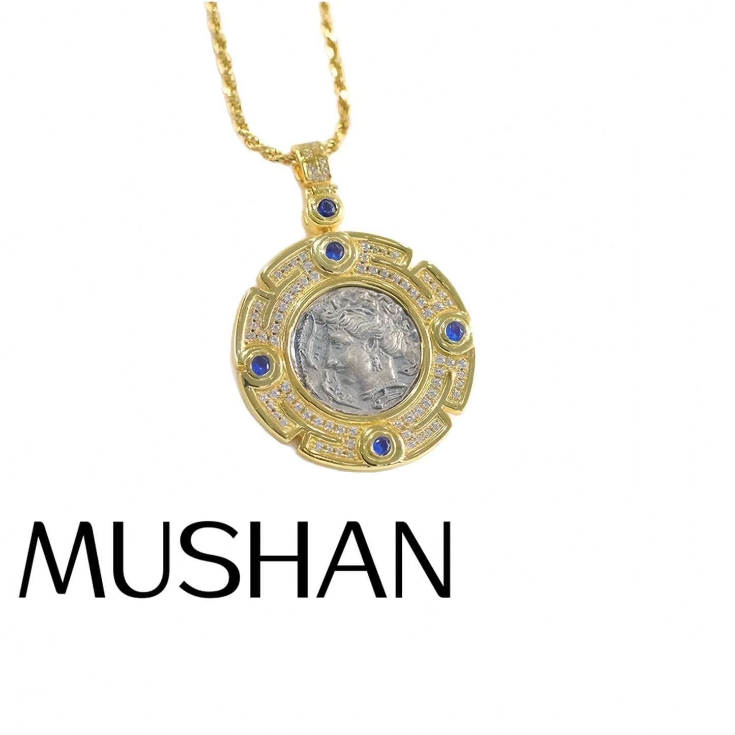 Mushan Luxury Brand S925 Silver Ancient Greek Goddess Relief Round Pendant Double Sided Ancient Coin Necklace