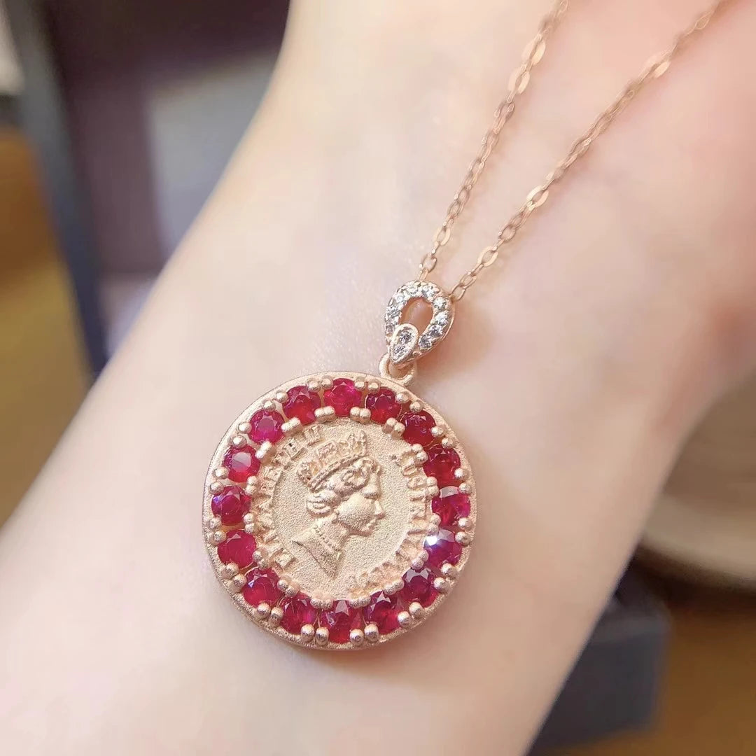 Vintage Sterling Silver Queen Pendant with 3mm Natural Ruby 18K Gold Plated 925 Silver Ruby Necklace Pendant