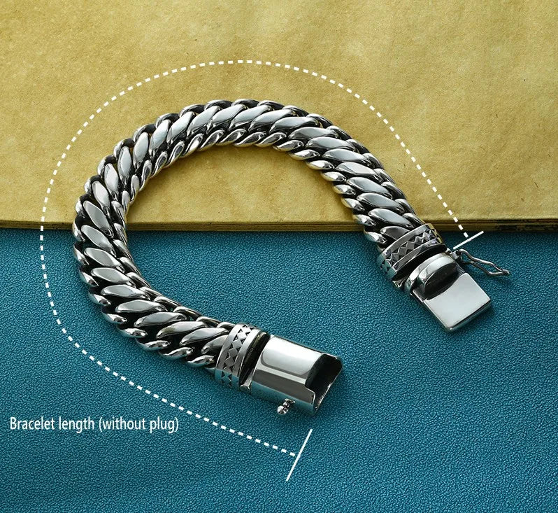 BOCAI New S925 Silver Domineering Bold Style Half Round Pattern Bolt Lock Men's Bracelet Personalized Trend Punk Hip-Hop Jewelry