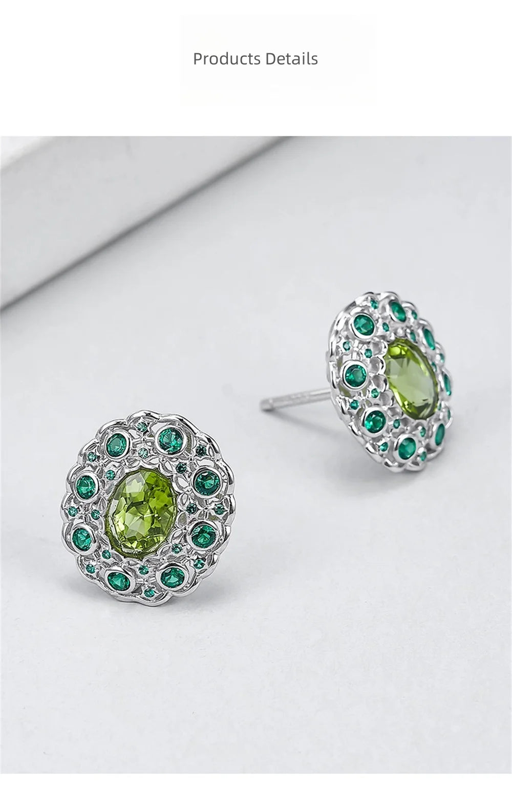 S925 Sterling Silver Studs Earring for Women Peridot Micro Inlay Zirconl Palace Style Ear Studs Fashion Jewelry Wholesale
