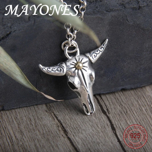 Real s925 Sterling Silver Pendant For Men Retro And Domineering Bull Head Pendant European And American Punk Style Jewelry