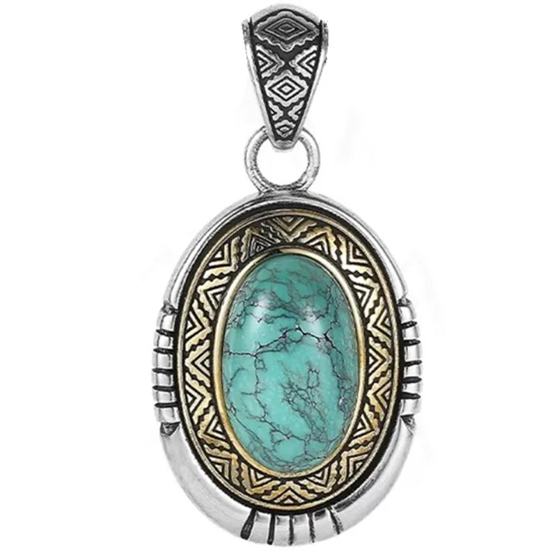 Necklace Pendant Real 925 Sterling Silver Big Natural Turquoise Indian Style Luxury Brand Fine Jewellery Woman Man 2025 Gift P16