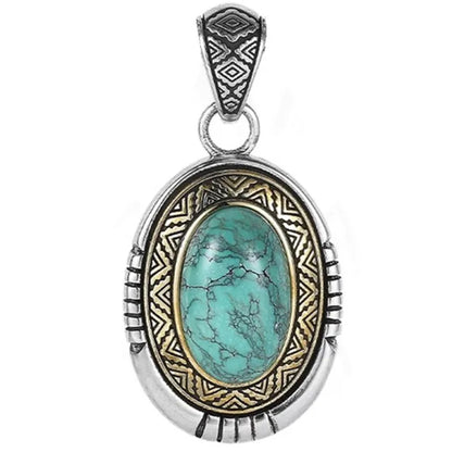 Necklace Pendant Real 925 Sterling Silver Big Natural Turquoise Indian Style Luxury Brand Fine Jewellery Woman Man 2025 Gift P16