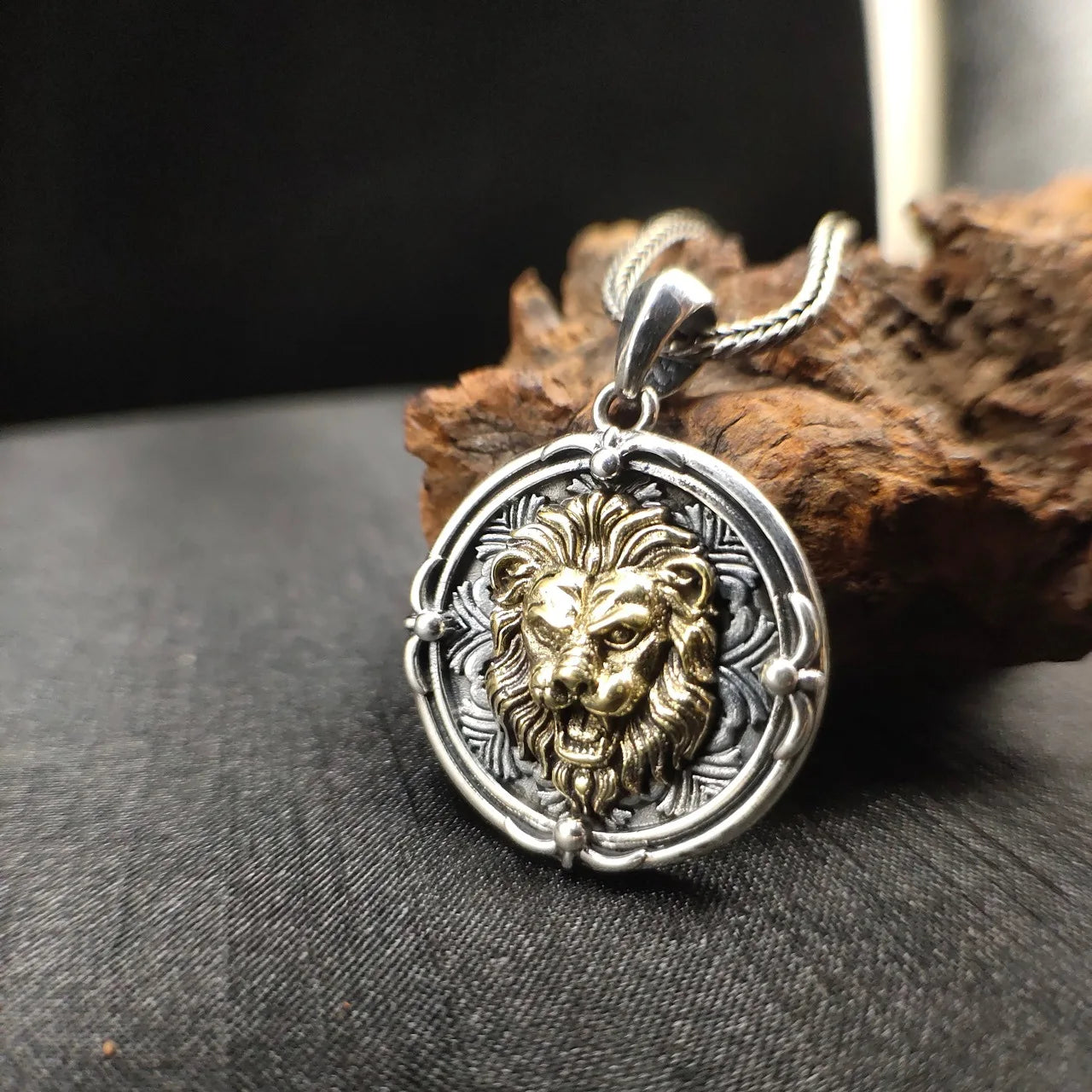 BOCAI New style s925 Silver Street Fashion Lion Head Medallion endant Retro Hip-Hop Personality Men's Pendant