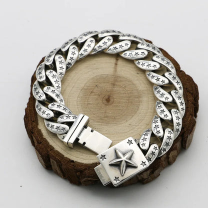 Pure Silver Personalized Versatile Trendy Star Bracelet Men's Bracelet Simple Thai Silver Retro Punk Style Hip Hop Bracelet Deco
