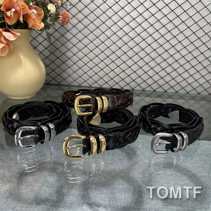 High Quality Cowhide Unisex Luxury Goods Designer Men's Woman ceinture Pattern Needle Buckle Belt With Use Hand Wovens 3CM BC