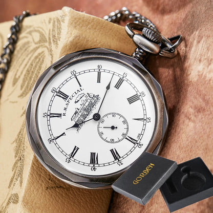 Antique Silver London Pocket & Fob Watches Hand Wind Skeleton Men Women Mechanical Pocket Watch With Pendant Chain Necklace