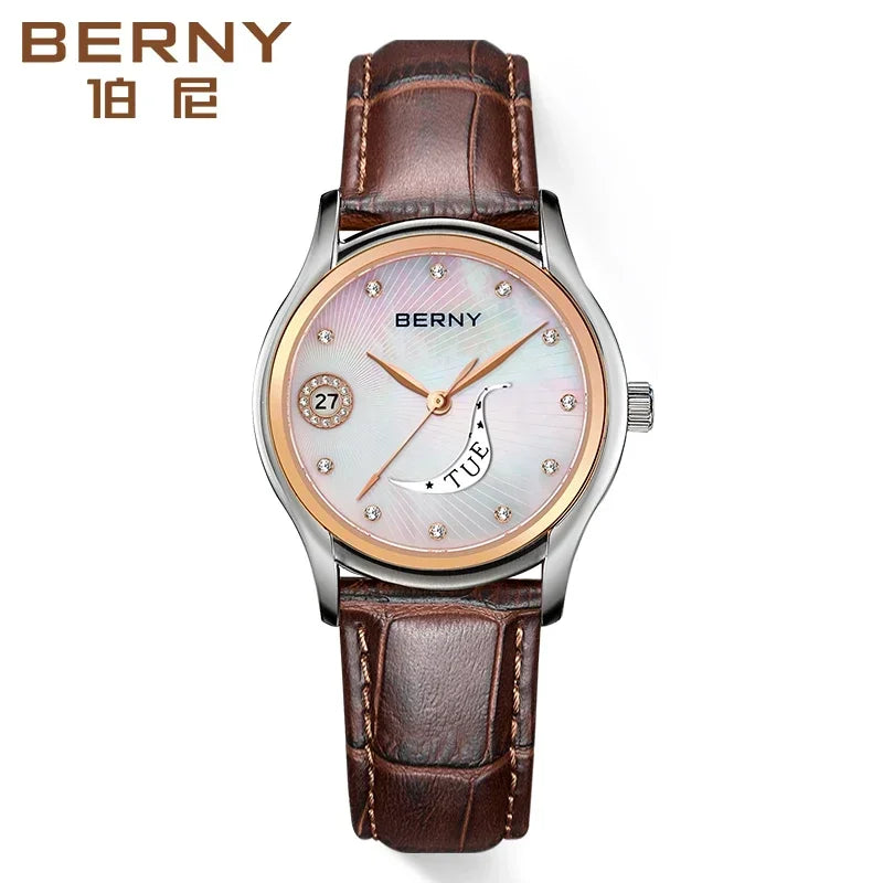 Quartz Wristwatches Calendar Clock Vintage Brown Leather Ladies Wristwatch Luxury Fashion Elegant Women Watches Waterproof 3Bar