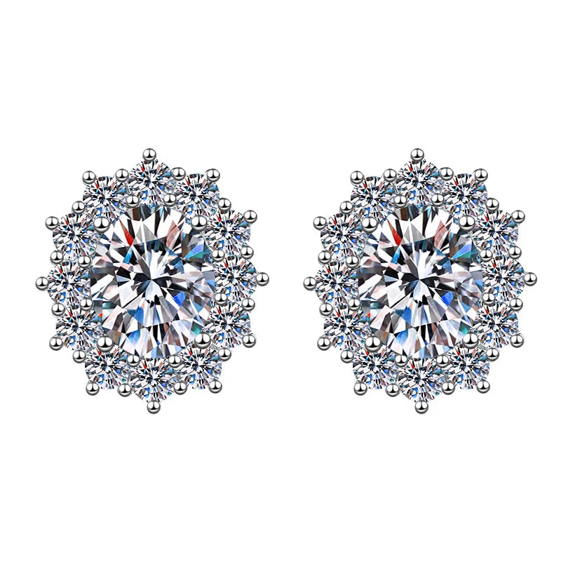 New blue sapphire earrings s925 pure silver sunflower ear jewelry set vintage high-end jewelry moissanite wedding jewelry