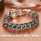 European and American S925 Sterling Silver Retro Skull Bracelet for Men, Trendy Hip-Hop Punk Bold Silver Bangle