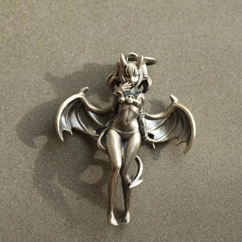 BOCAI Original S925 Silver Charm Demon Lulum Angel Pendant for Men and Women Retro Silver Decoration Devil Wing Pendant