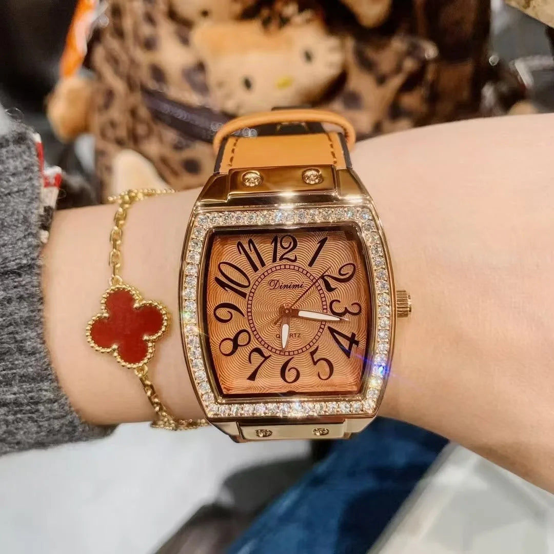 Timini Women's Watch Hot Selling Rose Red Belt Watch Women's Large Plate Xiaohongshu 77120