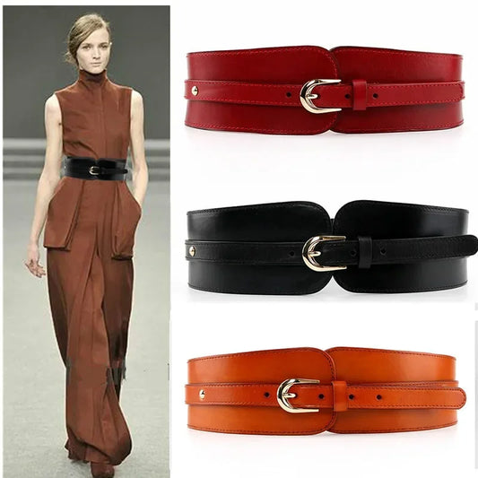 Women's vintage first layer cowhide leather high quality belt with skirt coat elastic belt