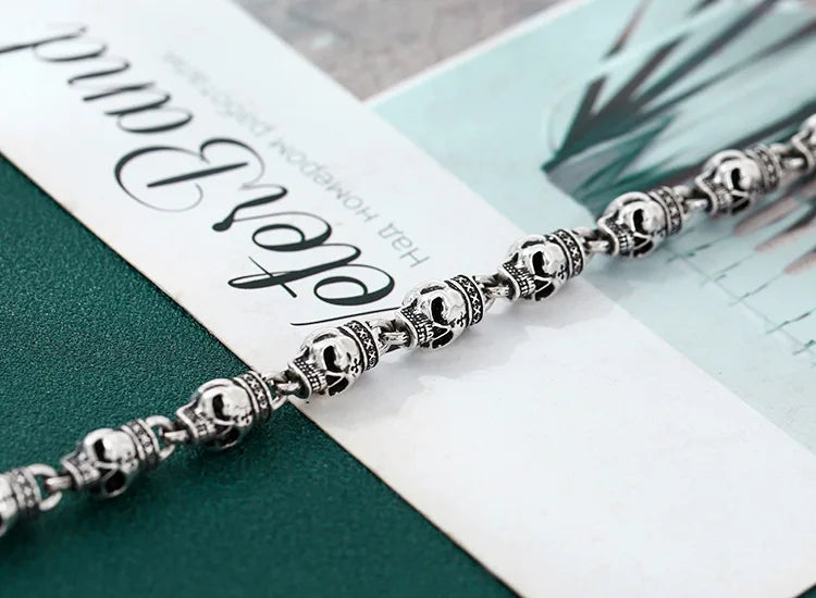 S925 sterling silver bracelet men thick skull heavy industry thai silver retro distressed punk trendystylish jewelry