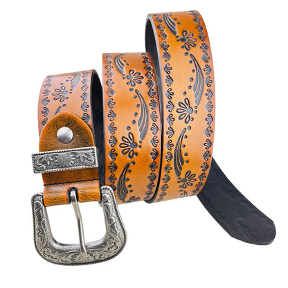Punk retro embossed first layer cowhide belt, national personality  literary fashion bohemian port style men's and women's belt