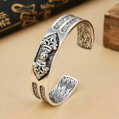 Pure silver diamond pestle bracelet men's retro wide version auspicious cloud bracelet trendy personality wrist accessory