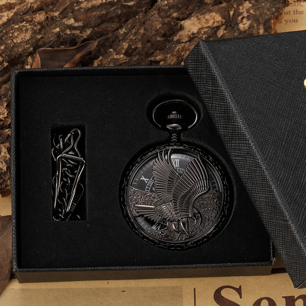 Eagle Antique Steampunk Pocket Watch Vintage Roman Numerals pocket watches for men Necklace Pendant Clock Chain Men's Women Lady