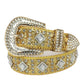 Silver Men Women Unisex Red Big AB Stones Western Cowboy Rhinestone Belt Studded Diamond Punk Belt
