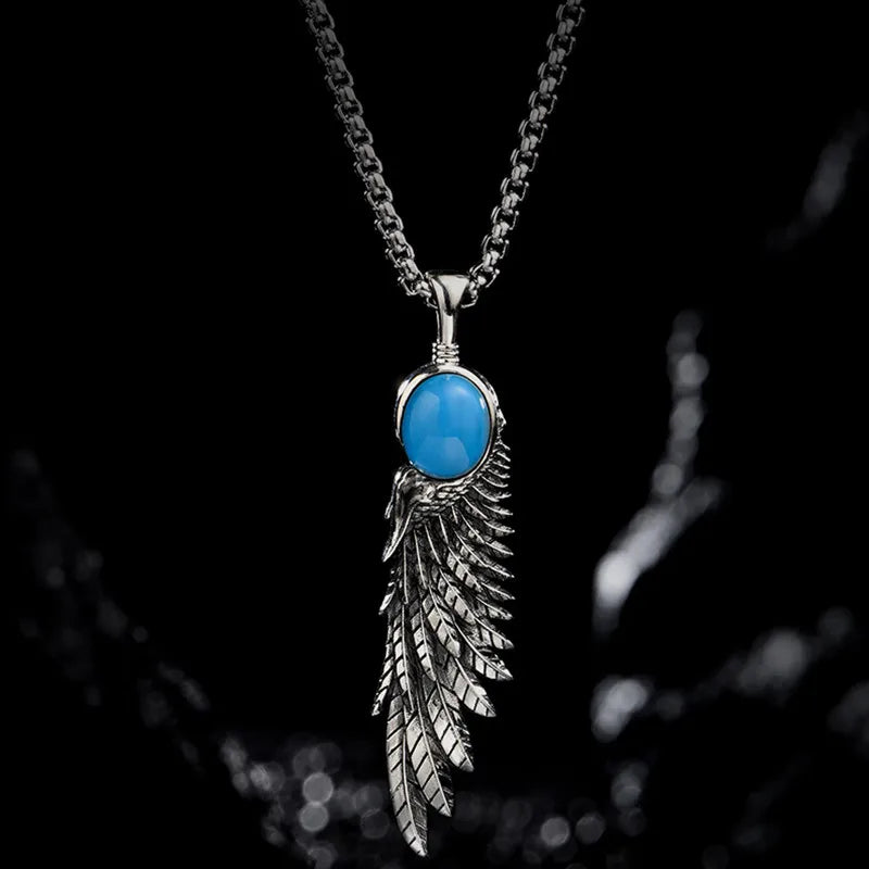 Necklace Pendant Pure 925 Sterling Silver Feather Blue Turquoise Luxury Brand Fine Jewelry Women Men 2024 New Christmas Gift P19