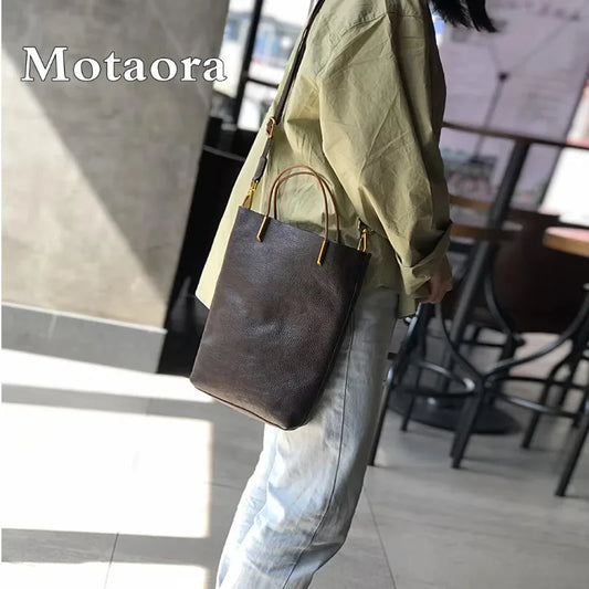 MOTAORA Genuine Leather Shoulder Bag for Women Vintage Crossbody Purse Casual Tote Bag Boho Retro Travel Handbag Stylish Luxury