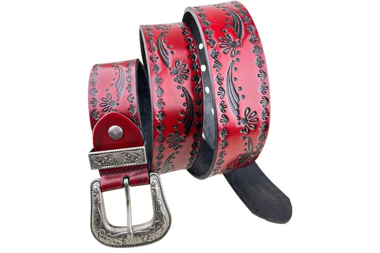 Punk retro embossed first layer cowhide belt, national personality  literary fashion bohemian port style men's and women's belt